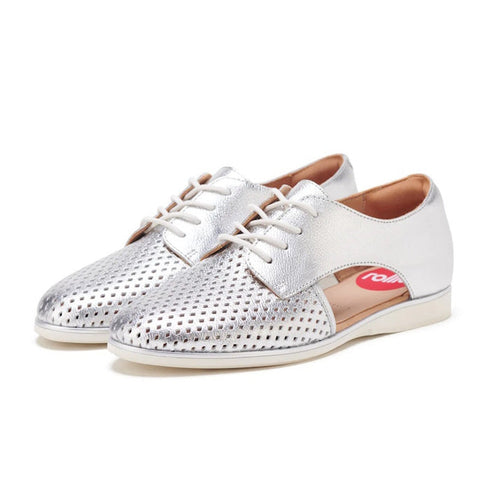 Rollie Womens Sidecut Punch Silver Metallic Leather Shoe